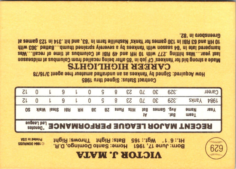 1985 Donruss Vic Mata