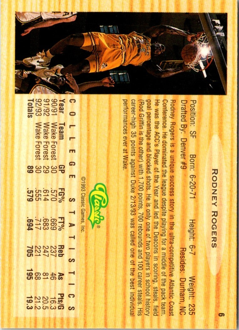 1993 Classic Draft Picks Gold Rodney Rogers