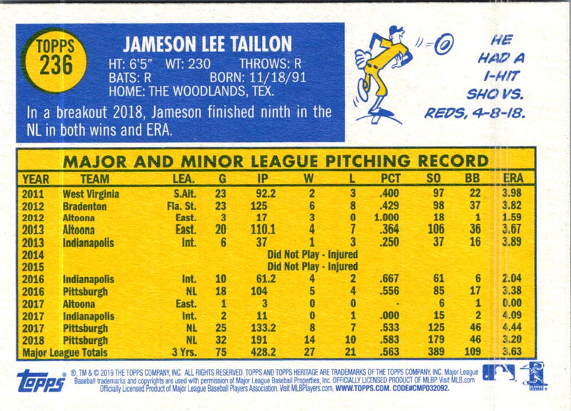 2019 Topps Heritage Jameson Taillon