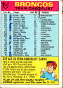 1974 Topps Team Checklists Checklist Denver Broncos