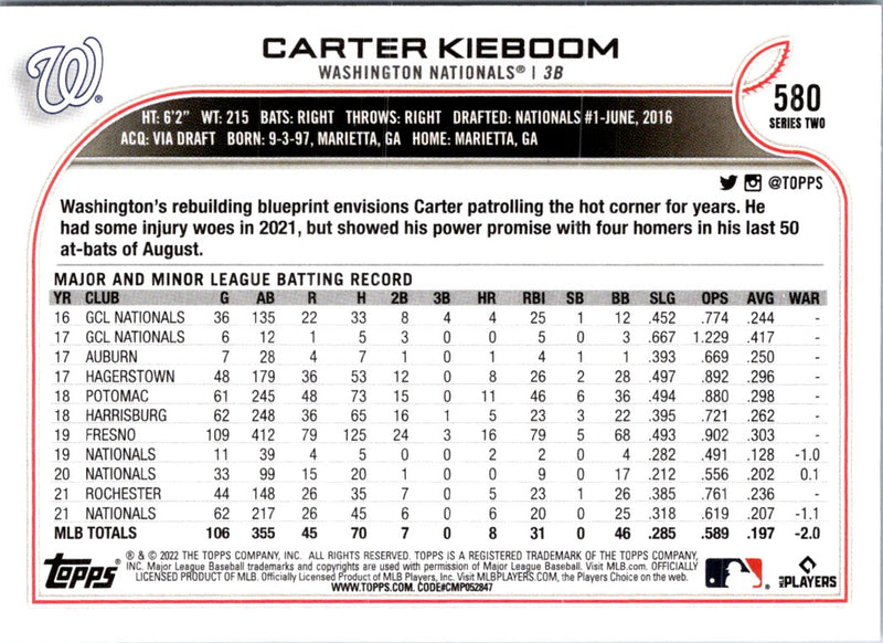 2022 Topps Carter Kieboom