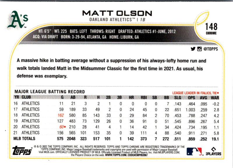 2022 Topps Chrome Matt Olson