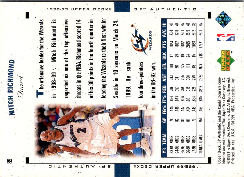 1998 SP Authentic Mitch Richmond