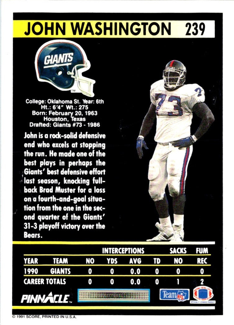 1991 Pinnacle John Washington