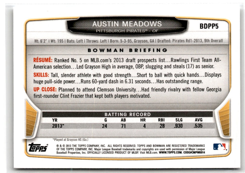 2013 Bowman Draft Picks & Prospects Austin Meadows