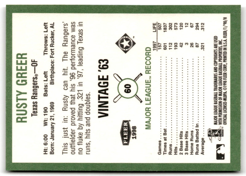1998 Fleer Tradition Vintage Rusty Greer