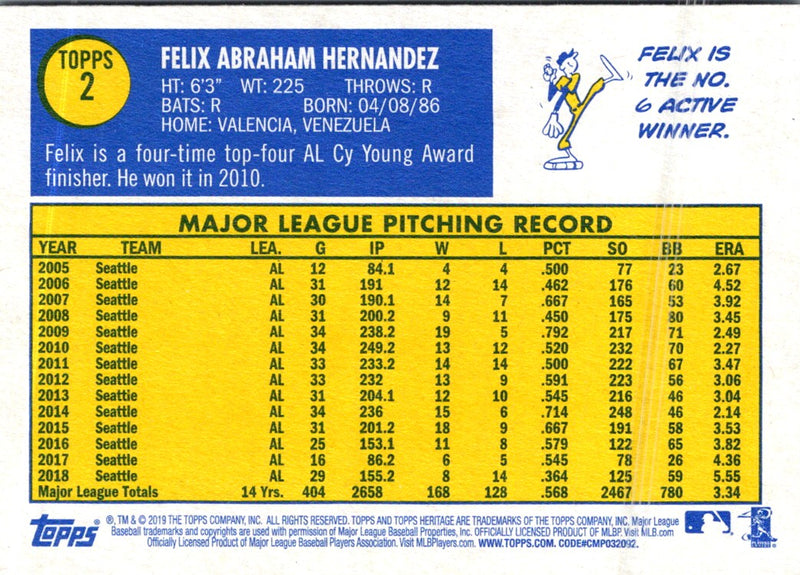 2019 Topps Heritage Felix Hernandez