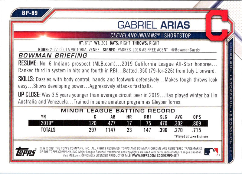 2021 Bowman Prospects Gabriel Arias