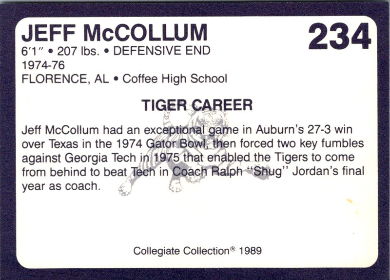 1989 Collegiate Collection Auburn Coke 580 Jeff McCollum