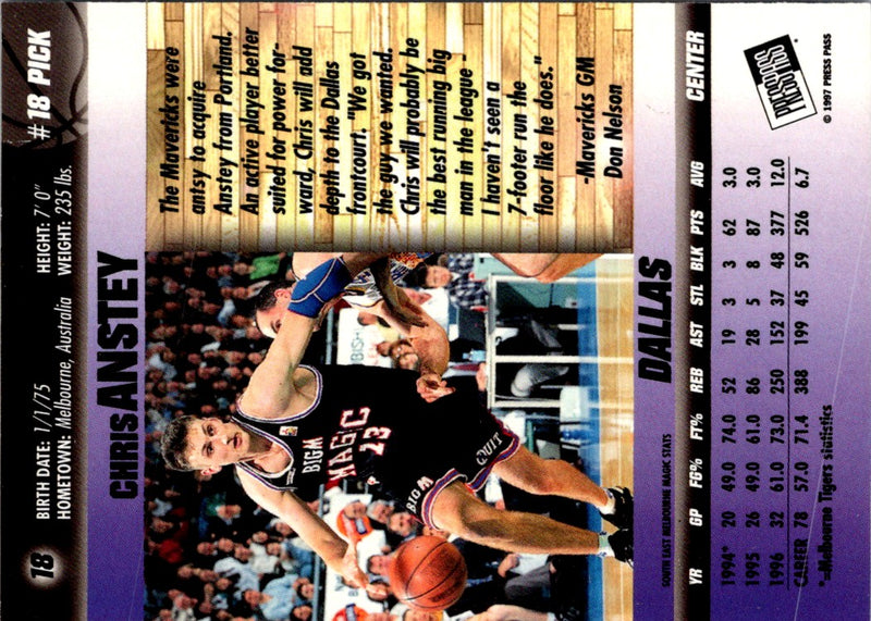 1997 Press Pass Double Threat Chris Anstey