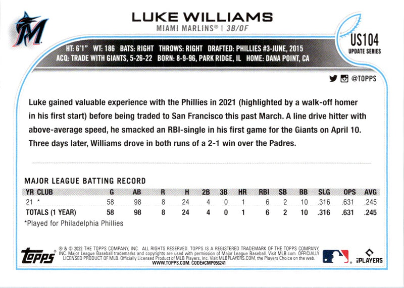 2022 Topps Update Luke Williams