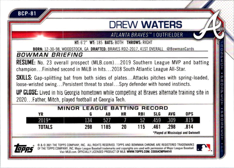 2021 Bowman Chrome Prospects Drew Waters