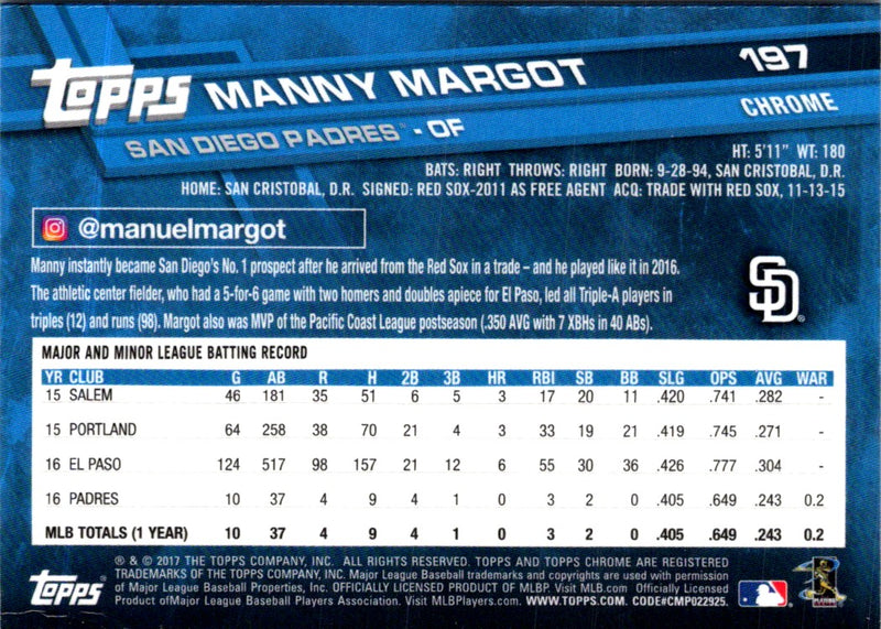 2017 Topps Chrome Manny Margot