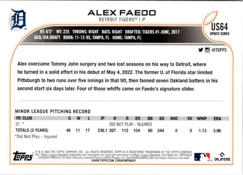 2022 Topps Alex Faedo