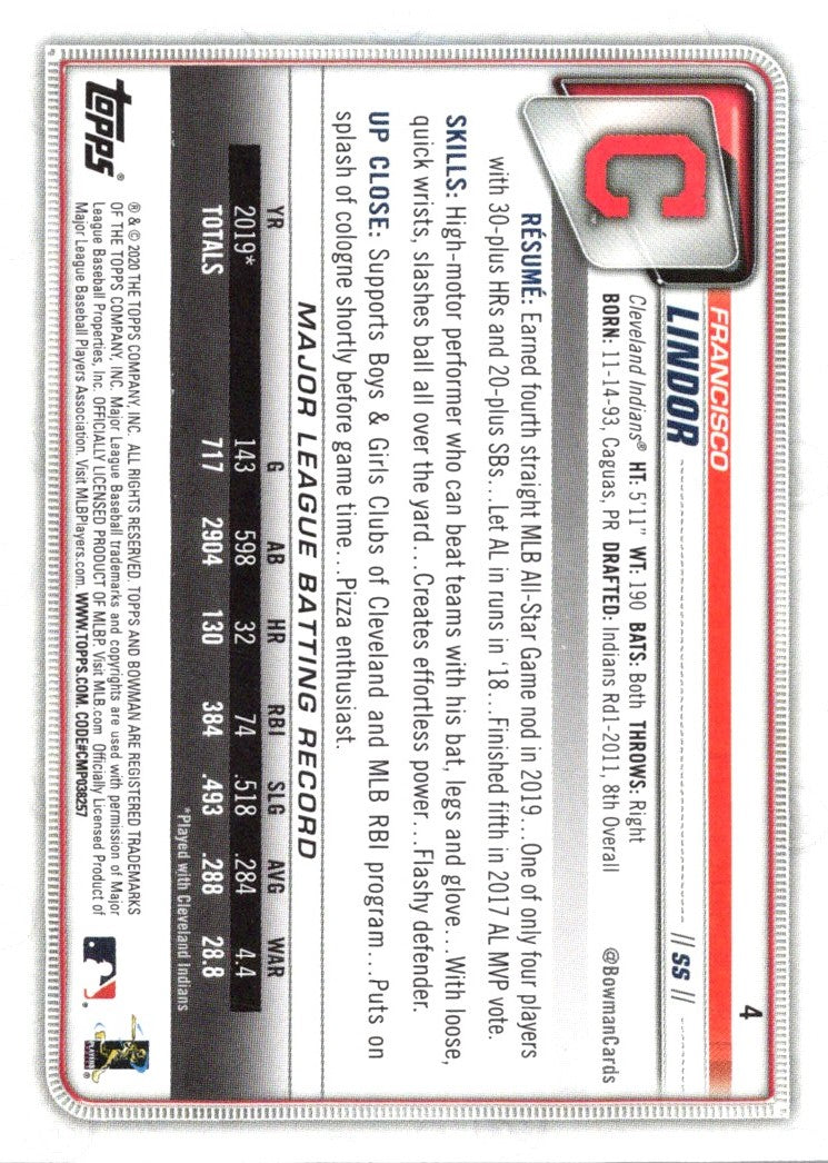 2020 Bowman Francisco Lindor