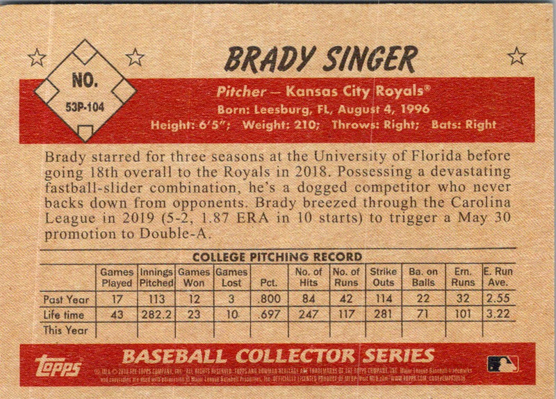 2019 Topps Brady Singer