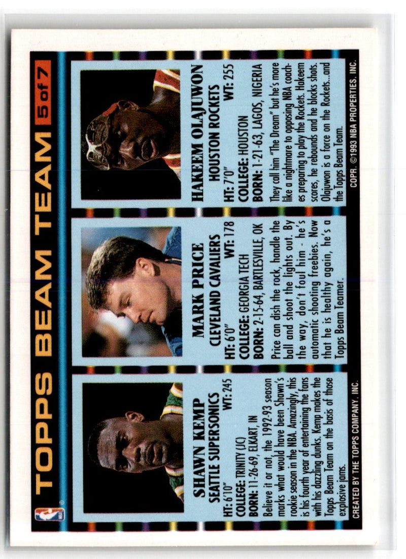 1992 Topps Beam Team Shawn Kemp/Mark Price/Hakeem Olajuwon