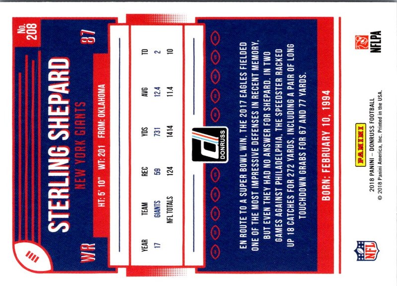 2018 Donruss Sterling Shepard