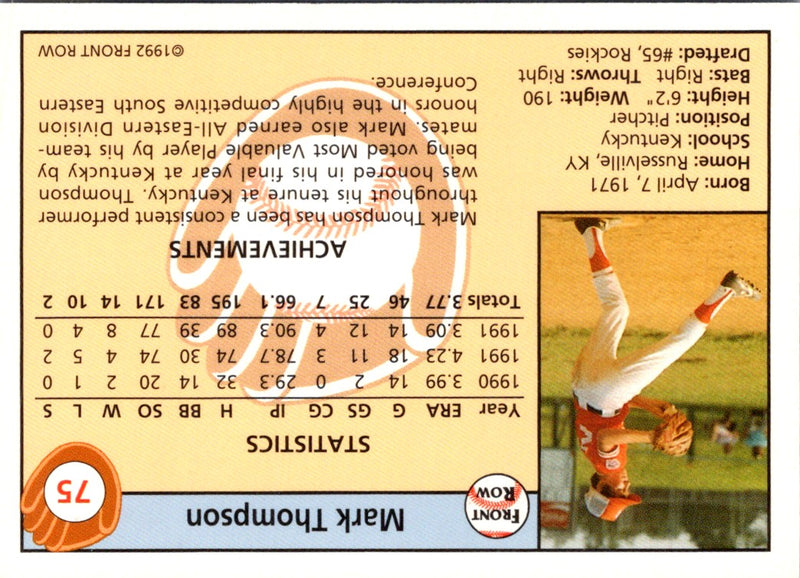 1992 Front Row Draft Picks Mark Thompson