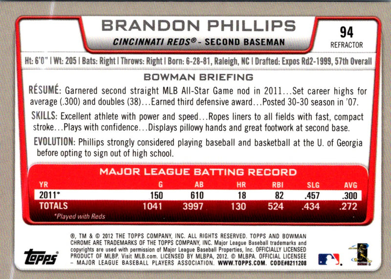 2012 Bowman Chrome Brandon Phillips