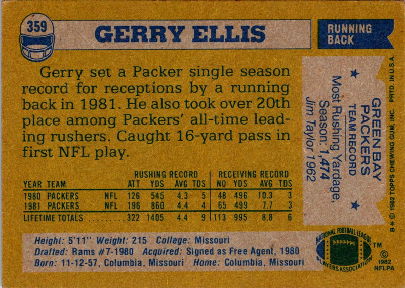 1982 Topps Gerry Ellis