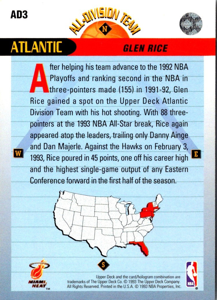 1992 Upper Deck All-Division Team Glen Rice