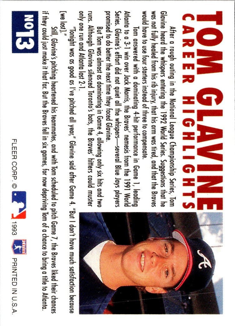 1993 Fleer Tom Glavine Career Highlights Tom Glavine