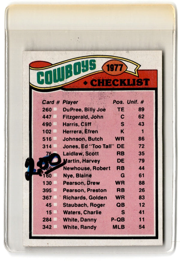 1977 Topps Team Checklists Checklist Dallas Cowboys #207