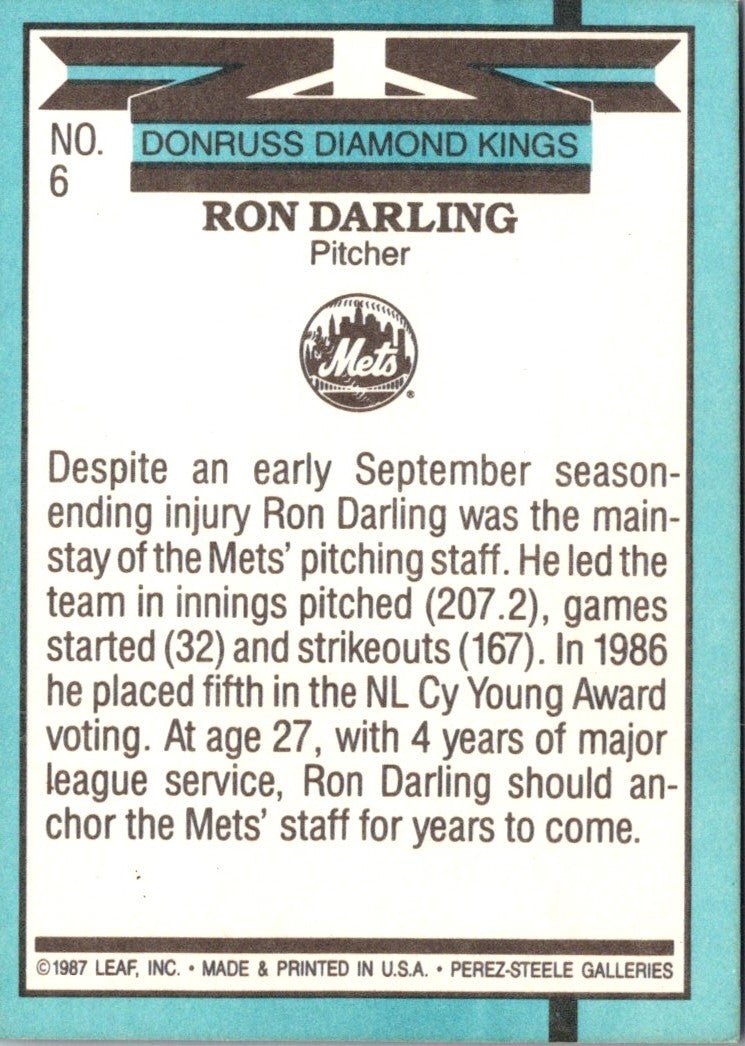 1988 Donruss Super Diamond Kings Ron Darling