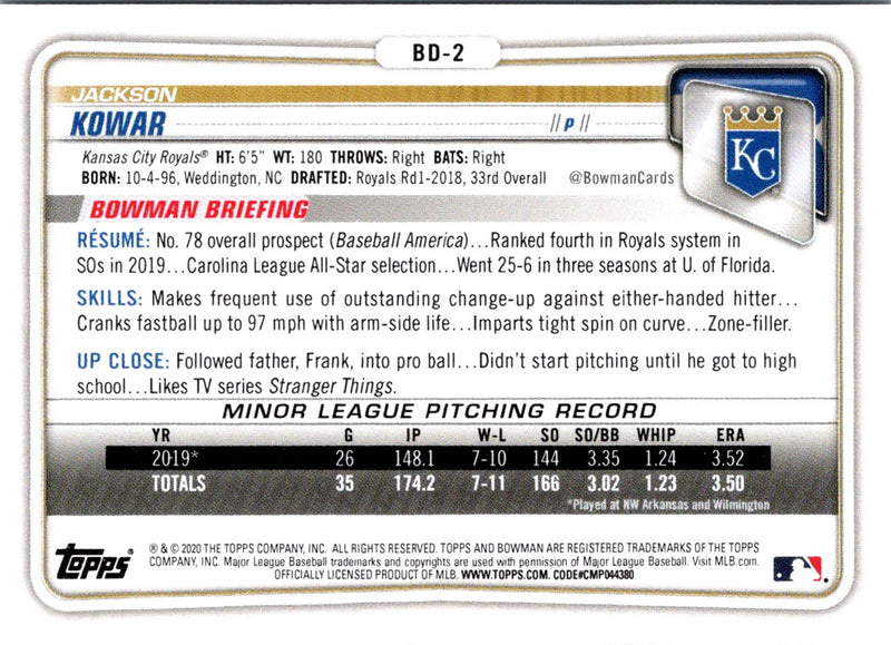 2020 Bowman Draft 1st Edition Jackson Kowar