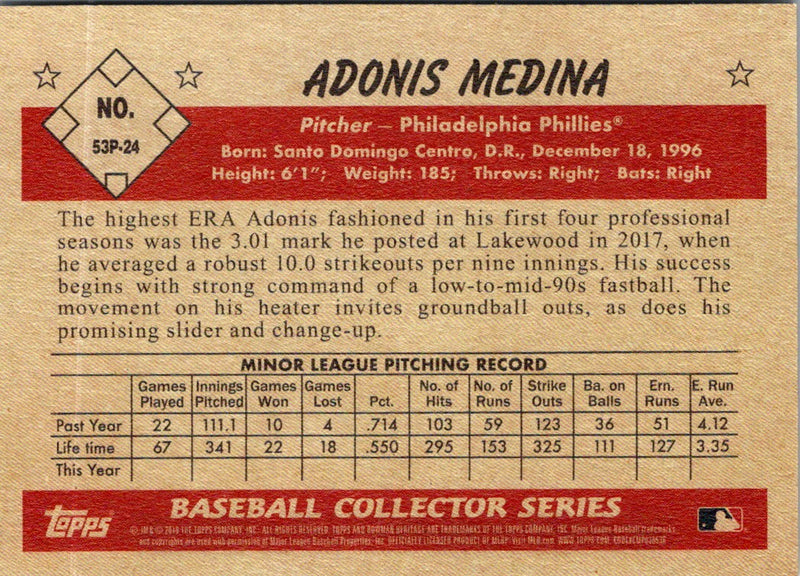 2019 Bowman Heritage Prospects Adonis Medina