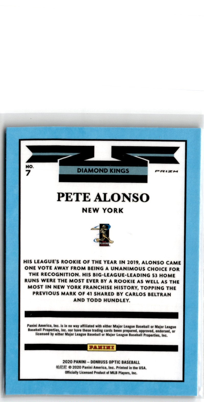 2020 Donruss Optic Carolina Blue and White Pete Alonso