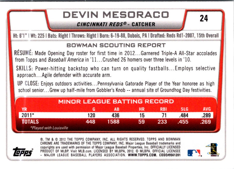 2012 Bowman Draft Picks & Prospects Chrome Devin Mesoraco