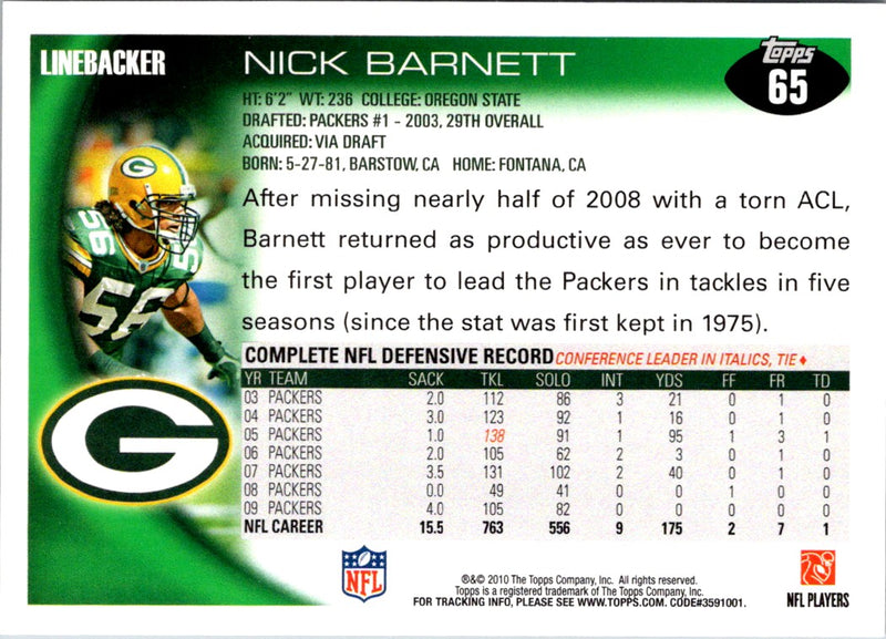 2010 Topps Nick Barnett