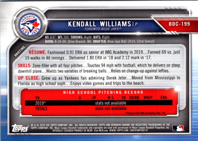 2019 Bowman Draft Chrome Kendall Williams