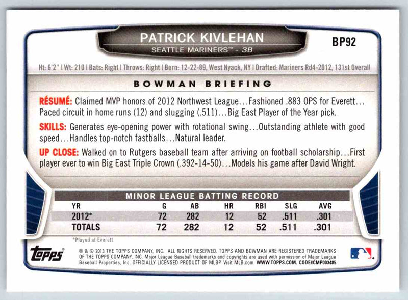 2013 Bowman Patrick Kivlehan