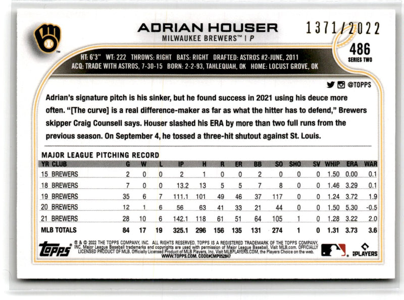 2022 Topps Gold Adrian Houser