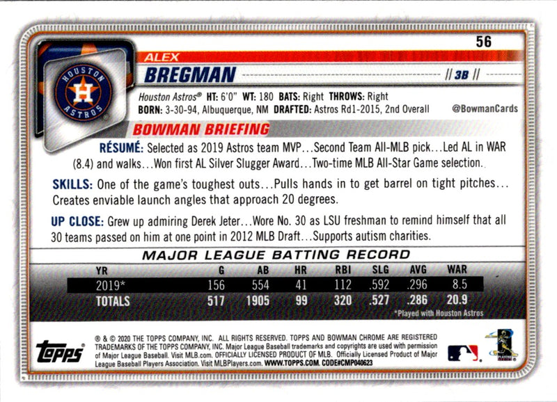 2020 Bowman Chrome Alex Bregman