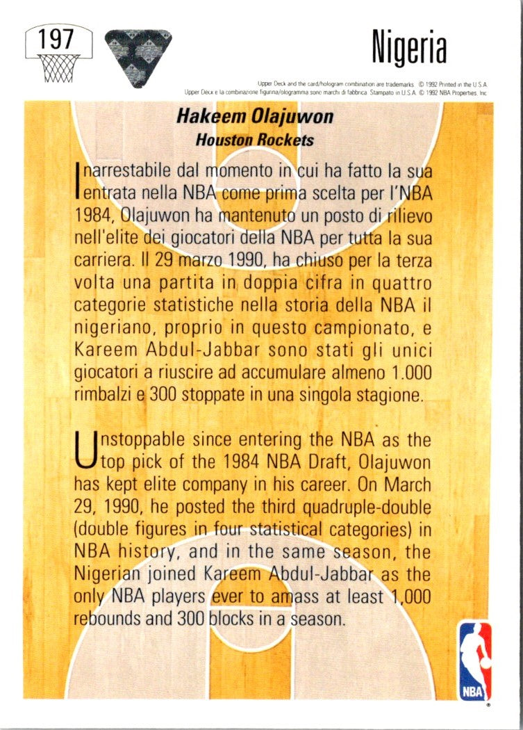 1991 Upper Deck International Italian Hakeem Olajuwon