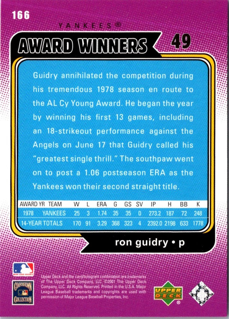 2001 Upper Deck Decade 1970's Ron Guidry