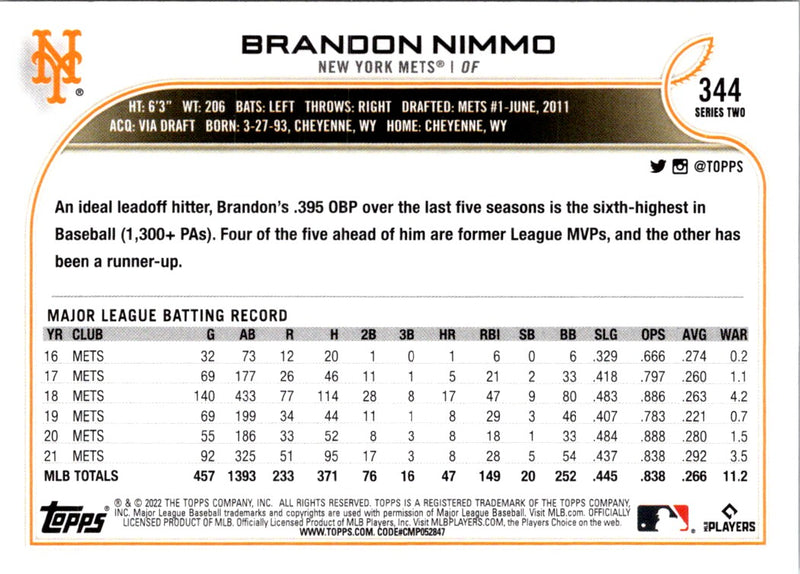 2022 Topps Brandon Nimmo