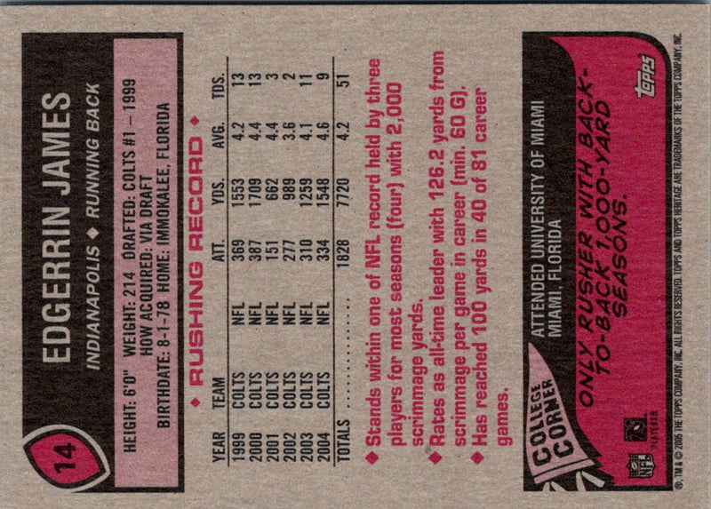 2005 Topps Heritage Edgerrin James