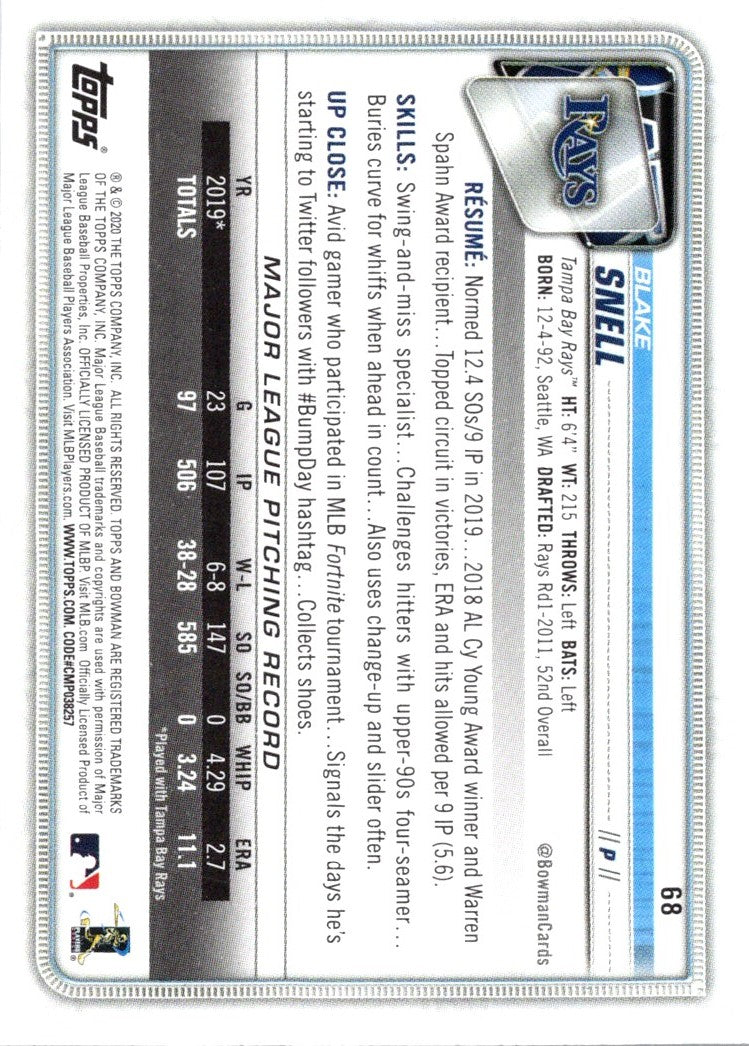 2020 Bowman Justin Verlander/Trevor Bauer/Blake Snell