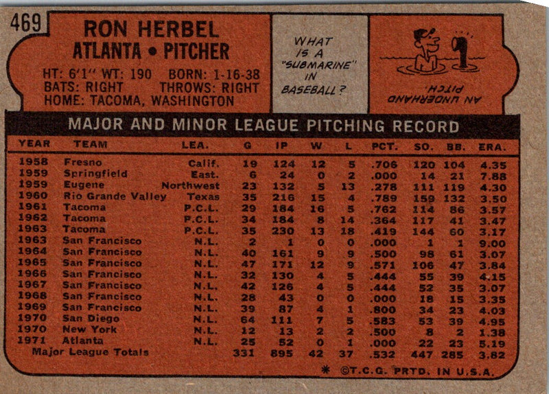 1972 Topps Ron Herbel