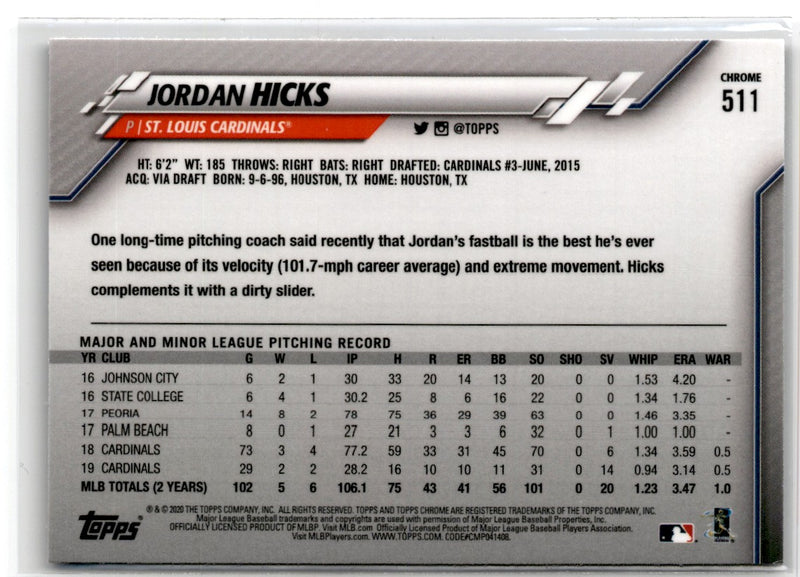 2020 Topps Chrome Sapphire Edition Jordan Hicks