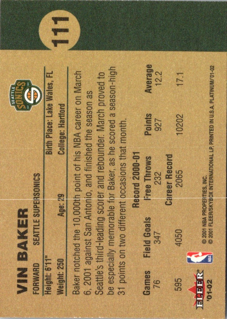 2001 Fleer Platinum Vin Baker