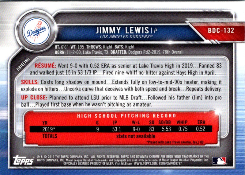 2019 Bowman Draft Chrome Jimmy Lewis