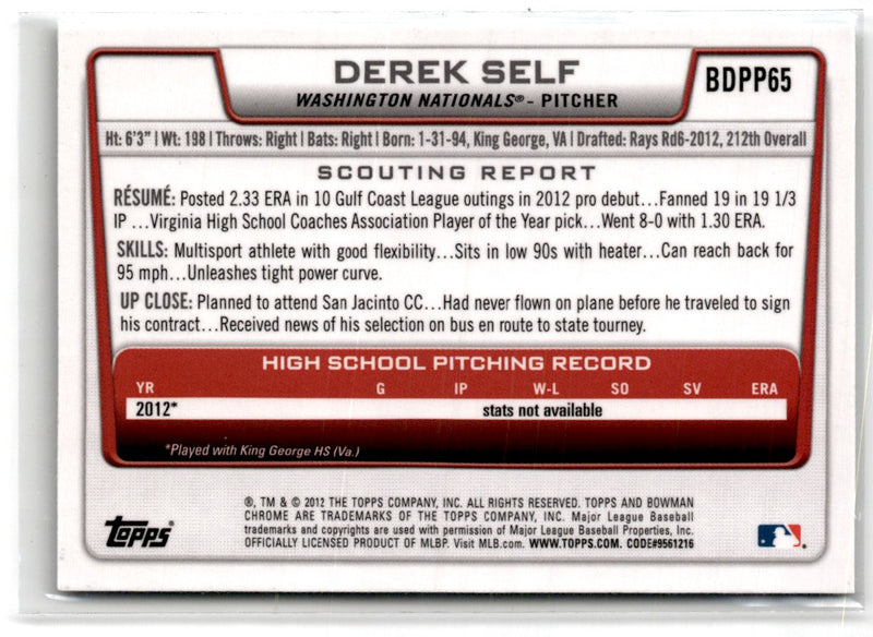 2012 Bowman Draft Picks & Prospects Chrome Derek Self