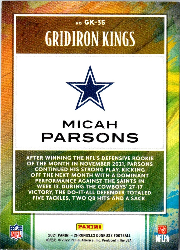 2021 Panini Chronicles Gridiron Kings Orange Micah Parsons