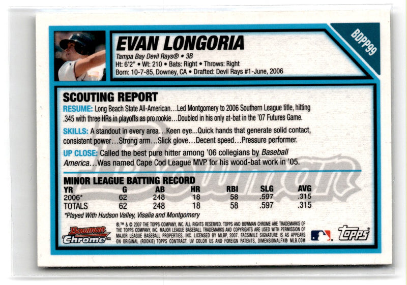 2007 Bowman Draft Picks & Prospects Evan Longoria